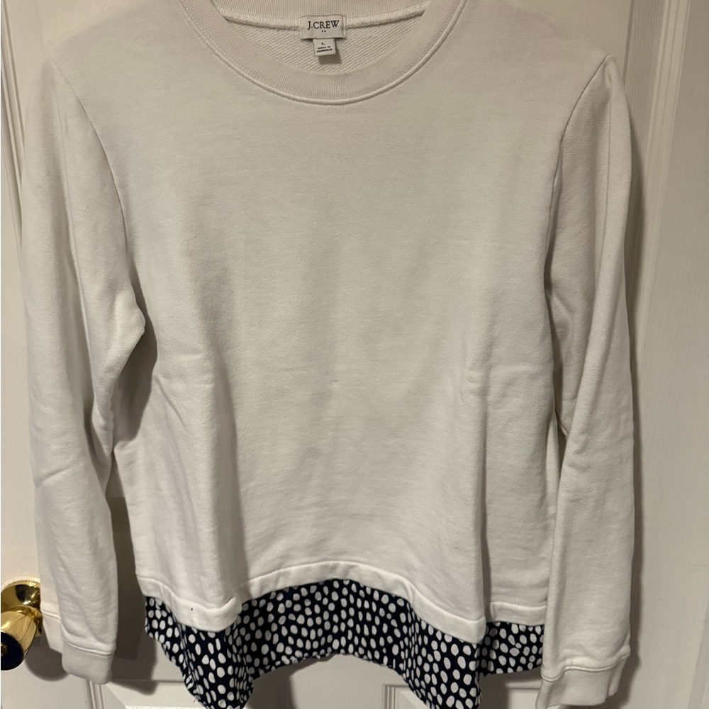J. Crew White and Navy Polka Dot Layered Top